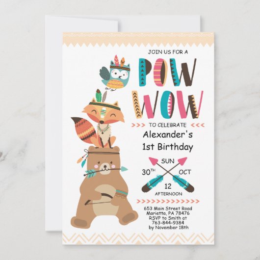 インディアン先住民アメリカンポウワウ誕生日招待状 招待状 (正面)