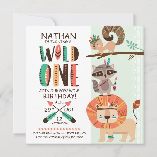 インディアン先住民アメリカンポウワウ誕生日 招待状 (正面)