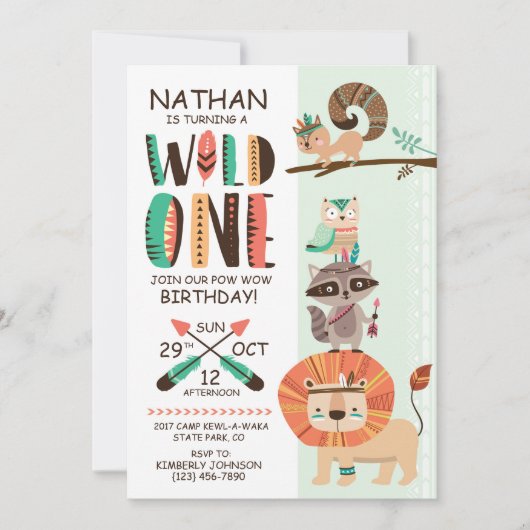 インディアン先住民アメリカンポーワウ誕生日 招待状 (正面)