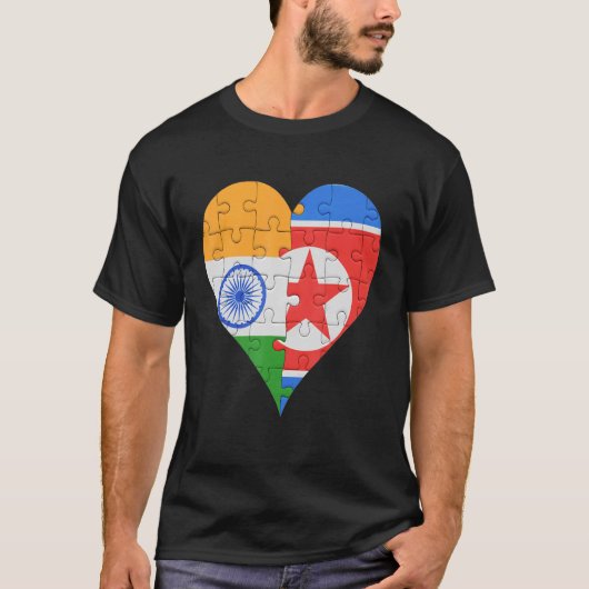 インディアン北朝鮮国旗ハート Tシャツ (正面)
