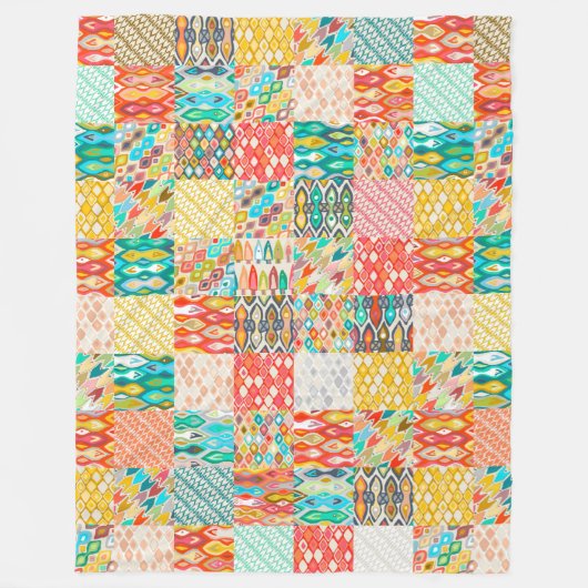 インディアン夏のイカットパッチ フリースブランケット (正面)