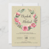 インディアン夏 |水彩ピンクの牡丹結婚の 招待状 (正面)