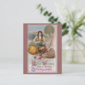 インディアン女性とトルコヴィンテージ感謝祭 シーズンポストカード (スタンド正面)