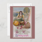 インディアン女性とトルコヴィンテージ感謝祭 シーズンポストカード (正面/裏面)