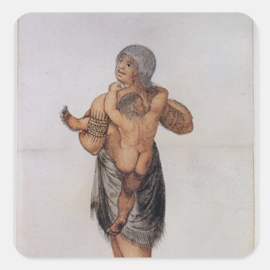 インディアン女性とポメイオックベビー スクエアシール (正面)