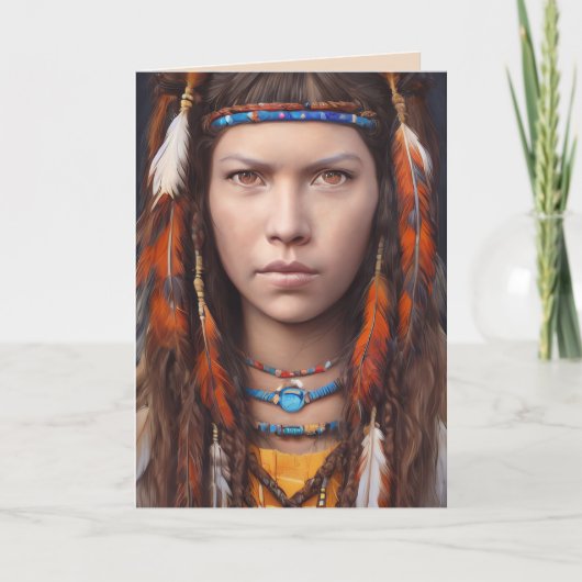 インディアン女性先住民アメリカンアート誕生日カード カード (正面)