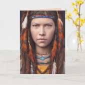 インディアン女性先住民アメリカンアート誕生日カード カード (黄色い花)