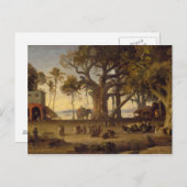 インディアン姿とゾウのムーンライトシーン ポストカード (正面/裏面)