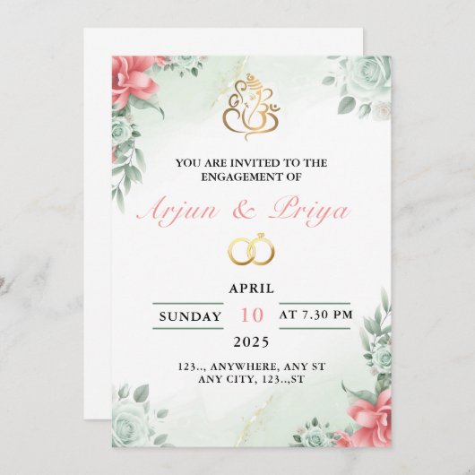 インディアン婚約招待状カード、リングや輪式 招待状 (正面/裏面)