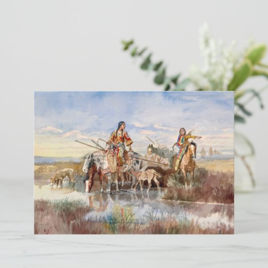 インディアン家族とトラヴォイスby Charles M. Russell サンキューカード (スタンド正面)