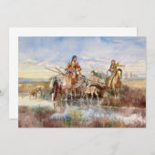 インディアン家族とトラヴォイスby Charles M. Russell サンキューカード (正面/裏面)