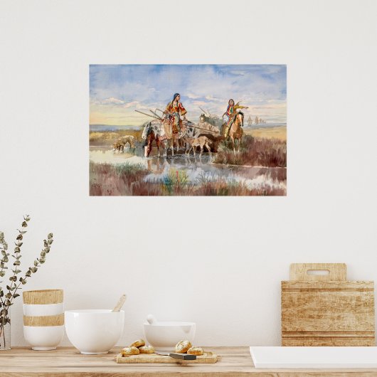 インディアン家族とトラヴォイスby Charles M. Russell ポスター (キッチン)