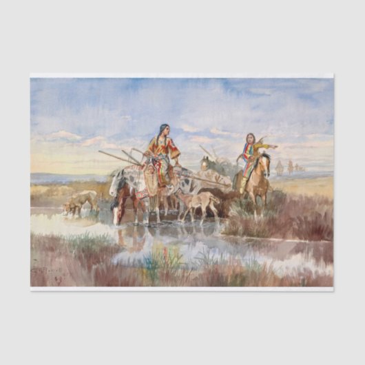 インディアン家族とトラヴォイスby Charles M. Russell 薄葉紙 (正面)