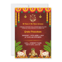 インディアン引っ越し祝いパーティー招待状カードグルハプラヴェシュ