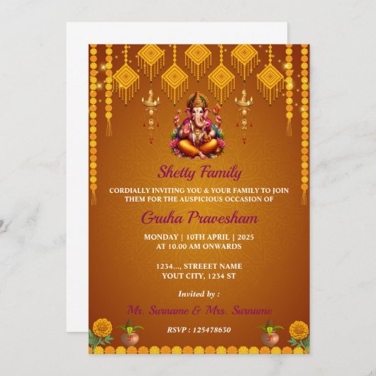 インディアン引っ越し祝いパーティー招待状カードグルプラヴェシュ 招待状 (正面/裏面)