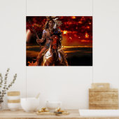 インディアン戦士が火を乗り越える ポスター (キッチン)