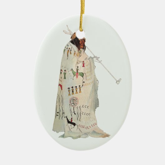 インディアン戦士パイプポートレートバイカールボドマー セラミックオーナメント (正面)