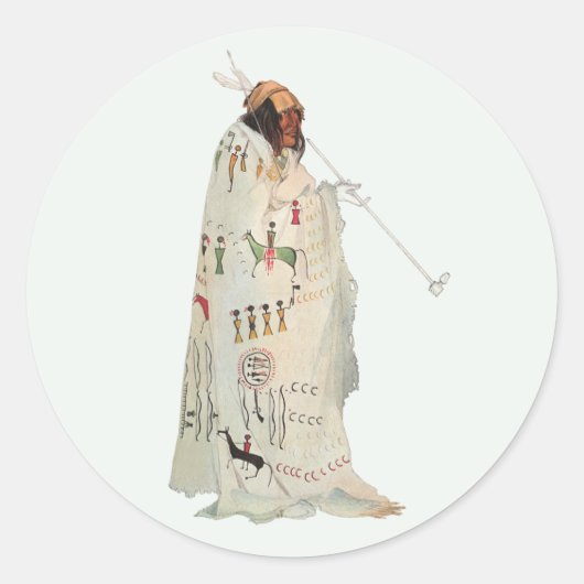 インディアン戦士パイプポートレートバイカールボドマー ラウンドシール (正面)