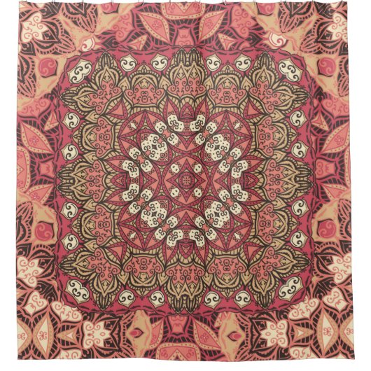 インディアン抽象芸術メダリオンパターン。ボホとジプシー  シャワーカーテン (正面)