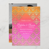 インディアン招待状フォトカードダマスクピンクオレンジ金ゴールド 招待状 (正面/裏面)
