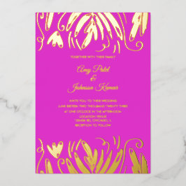 インディアン描ヒンドゥーのフローラ結婚の圧迫 箔招待状