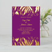 インディアン描ヒンドゥーのフローラ結婚の圧迫 箔招待状 (立ち正面)