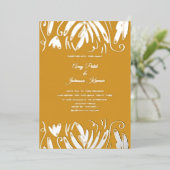 インディアン描ヒンドゥーのフローラ結婚の圧迫 箔招待状 (立ち正面)