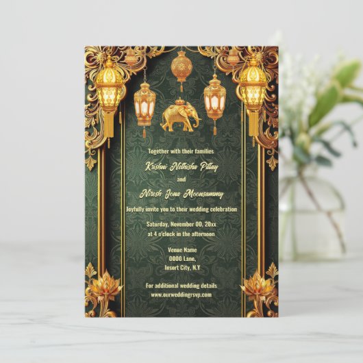 インディアン提灯蓮の花の豪華な象 招待状 (スタンド正面)