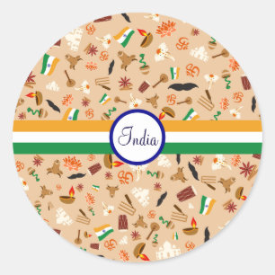インディアン文化品(国旗と文字) ラウンドシール
