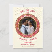 インディアン新郎新婦の日付を保存 招待状 (正面)