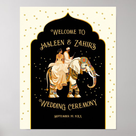 インディアン新郎新婦結婚の歓迎サイン ポスター (正面)