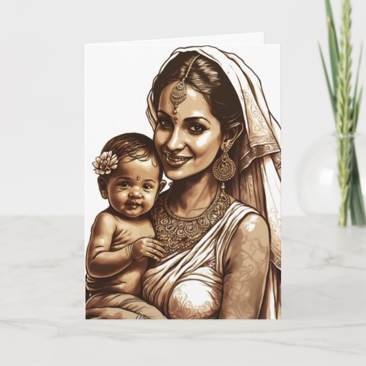 インディアン母とベビー、母の日 カード (正面)