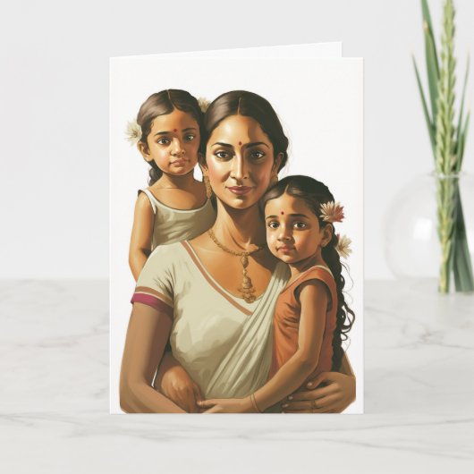 インディアン母と双子の娘、母の日 カード (正面)