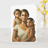 インディアン母と双子の娘、母の日 カード (黄色い花)