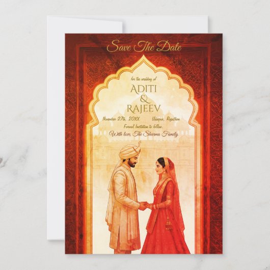 インディアン王室のパレスウェディングザデイト 招待状 (正面)