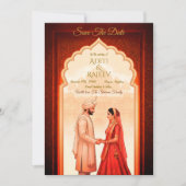 インディアン王室のパレス結婚式の日付を保存QRコード 招待状 (正面)