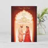 インディアン王室のパレス結婚式の日付を保存QRコード 招待状 (スタンド正面)