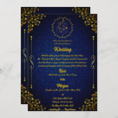 インディアン王室のヒンドゥー結婚ズGaneshaロゴGolden Inv 招待状 (正面/裏面)