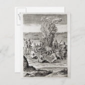 インディアン祈ののまわりに火、版木、銅版、版画 ポストカード (正面/裏面)