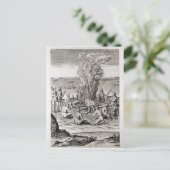 インディアン祈ののまわりに火、版木、銅版、版画 ポストカード (スタンド正面)