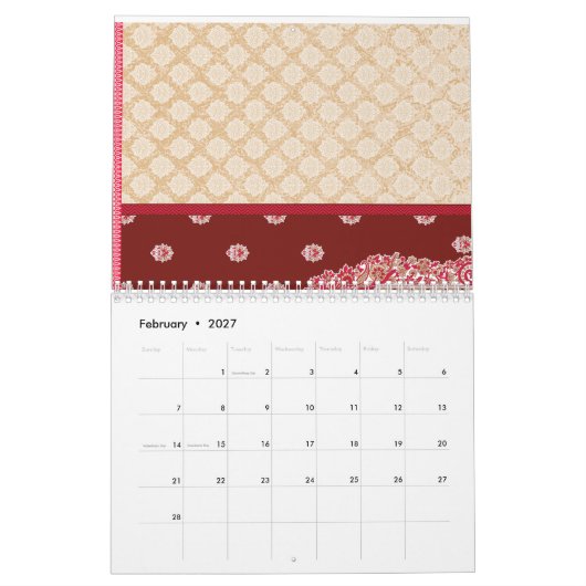 インディアン素晴らしの結婚ドレスにエクスキが飾られている カレンダー (2月 2027)