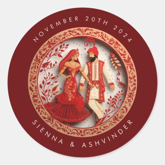 インディアン結婚のカップル封筒シール ラウンドシール (正面)