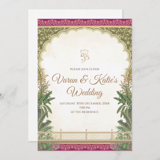 インディアン結婚のカードとデジタルインディアン招待状 招待状 (正面/裏面)