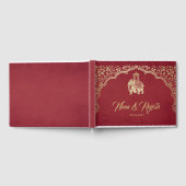 インディアン結婚のゲストブックGanesha，レッド，金ゴールド ゲストブック (全面)