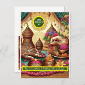 インディアン結婚のヘンナ式招待状 案内ポストカード (正面/裏面)