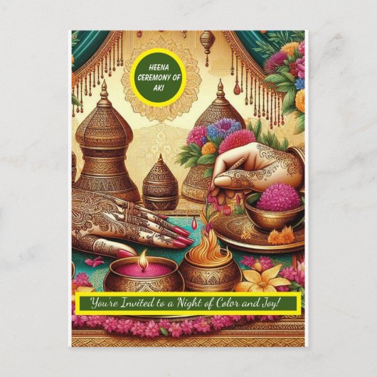 インディアン結婚のヘンナ式招待状 案内ポストカード (正面)