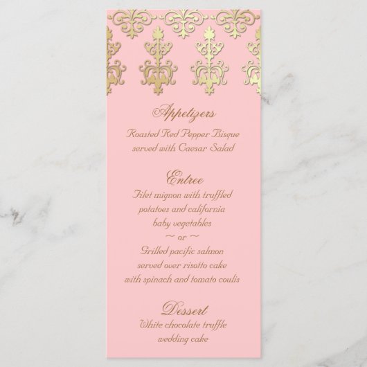 インディアン結婚のベビーピンク金ゴールドダマスク メニュー (正面)