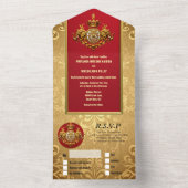 インディアン結婚のマルーン金ゴールドゾウ贅沢 オールインワン招待状 (内側)