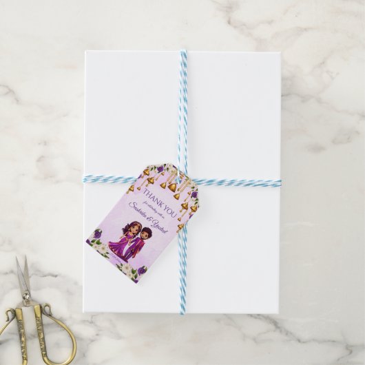 インディアン結婚のメーンディパープルかわいいブライダルカップル ギフトタグ (より糸付き)