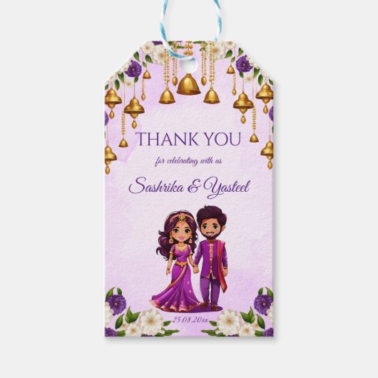 インディアン結婚のメーンディパープルかわいいブライダルカップル ギフトタグ (正面)